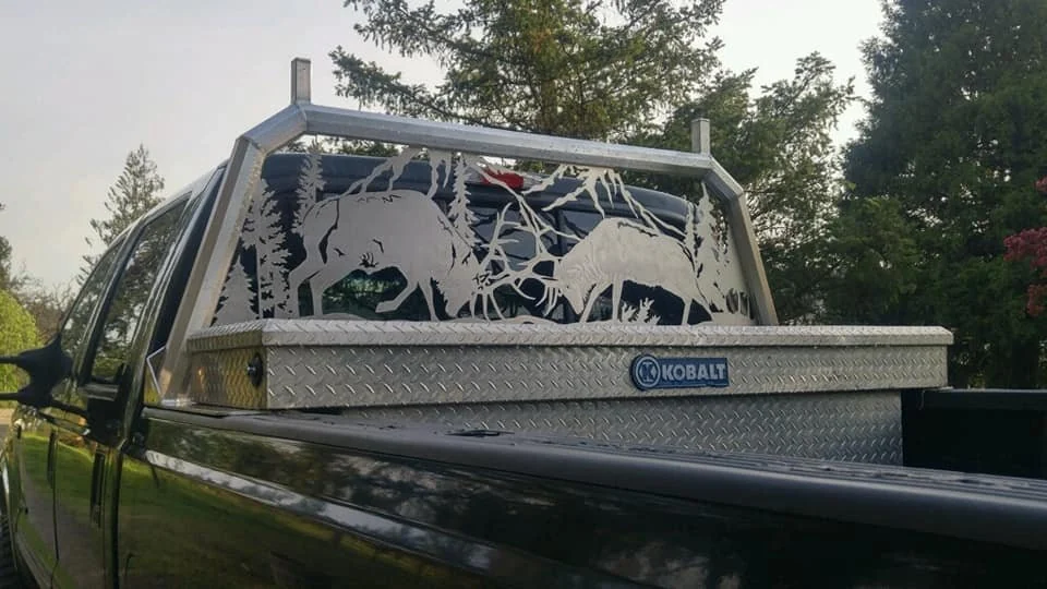 The woodland scene across the truck rack.