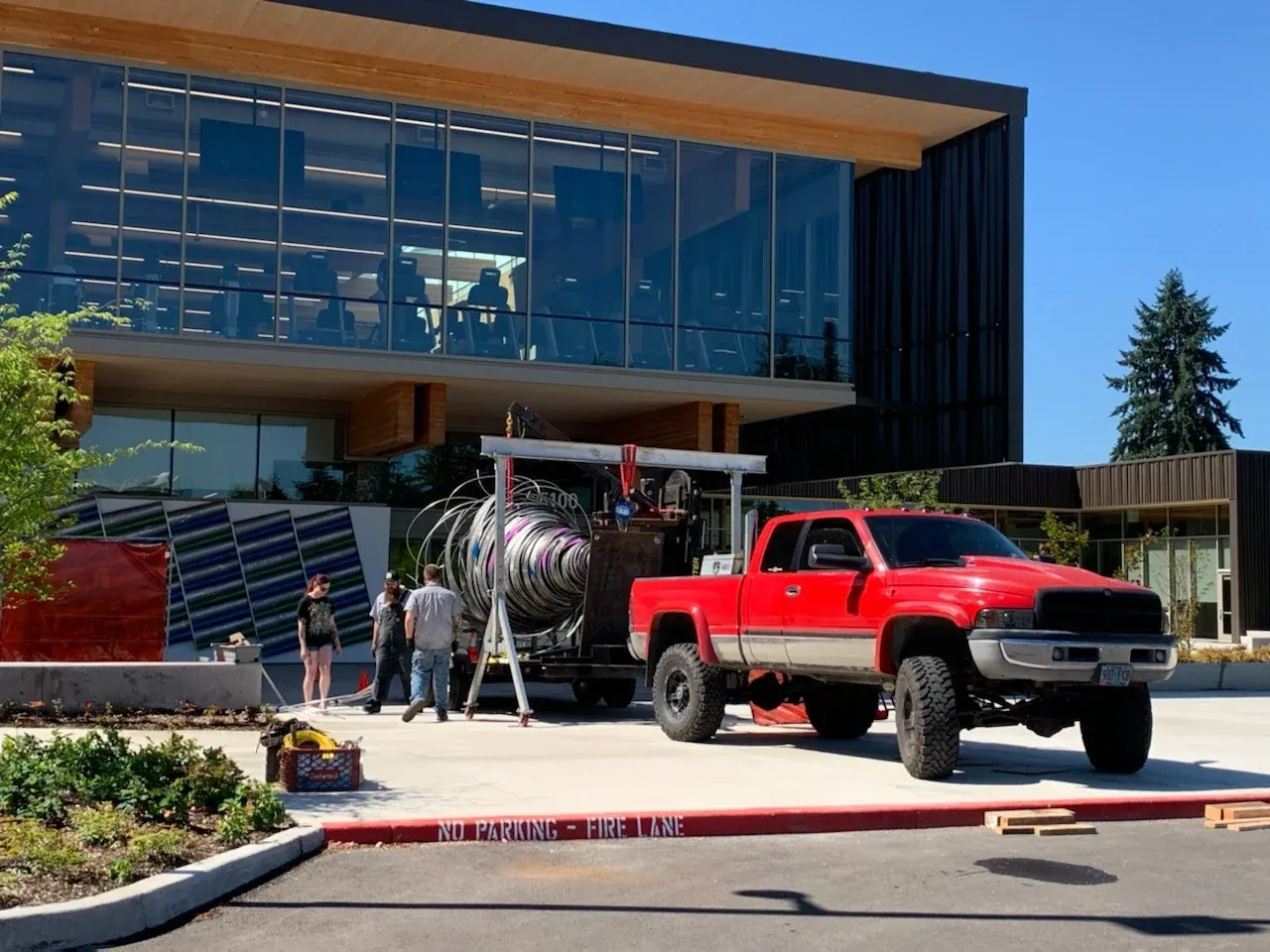 Delivery at the community center entrance.
