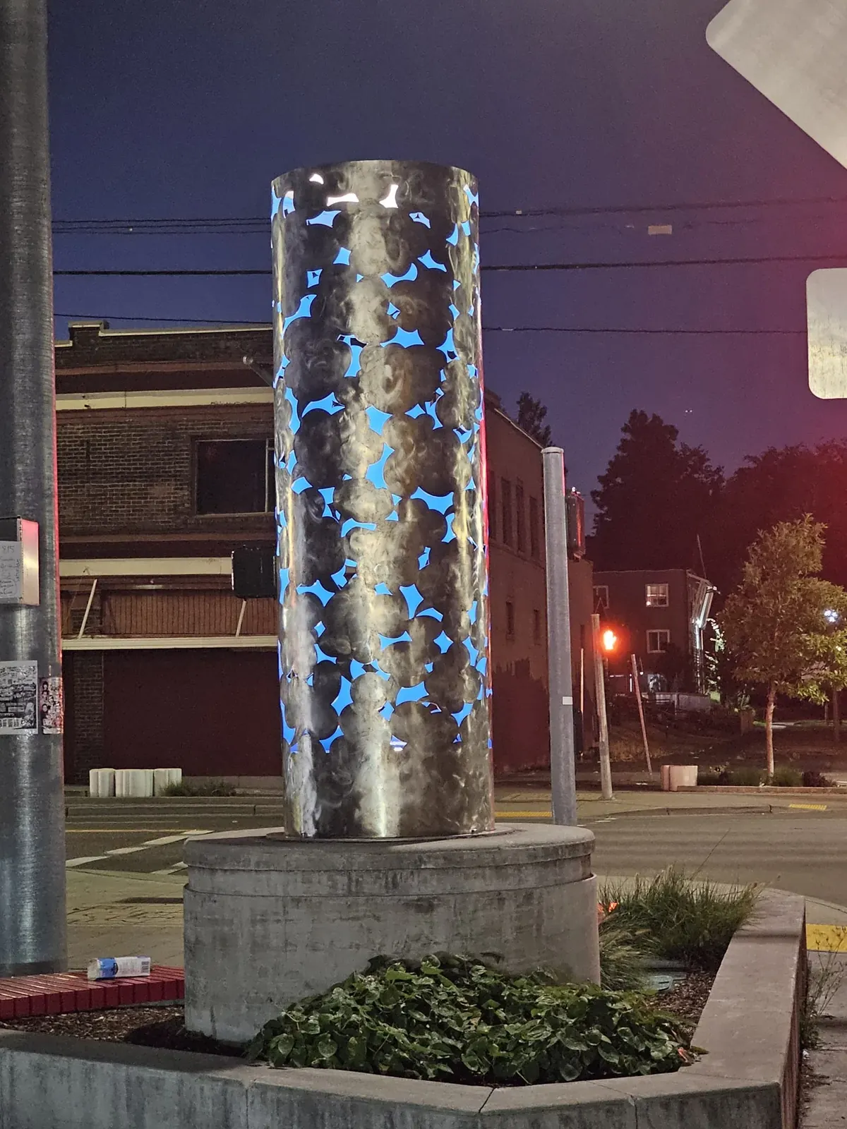A finished cloud column, illuminated blue.