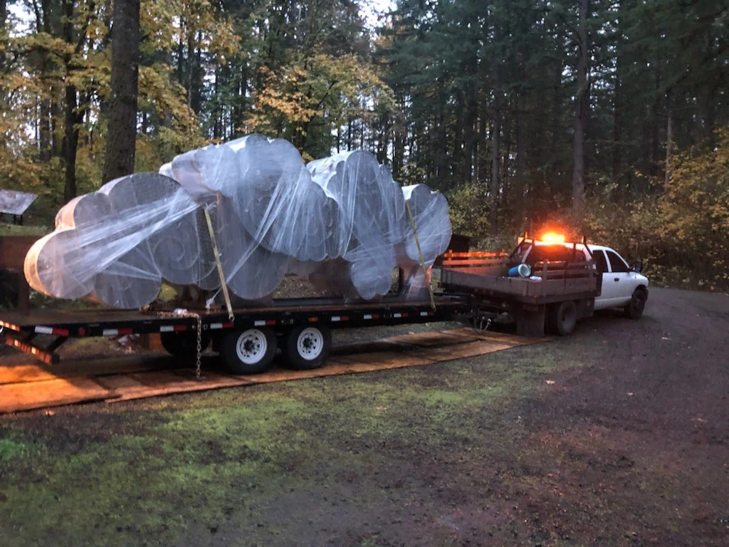 The cloud assembly, protected and secured for transport.